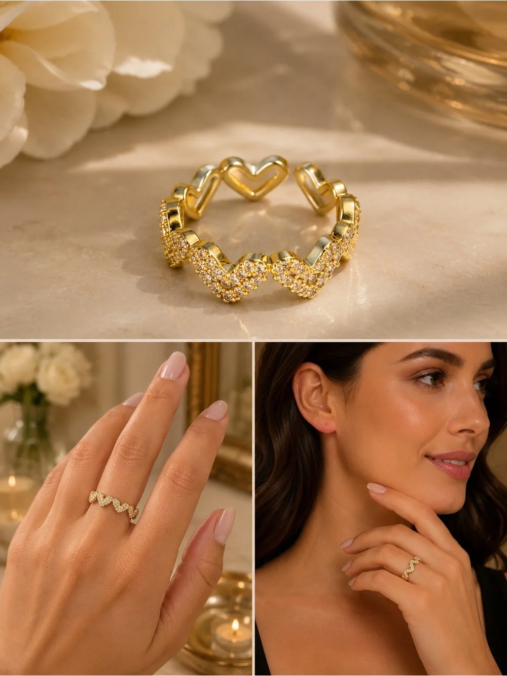 Gold and Light Pink Enamel Heart Jewelry Set